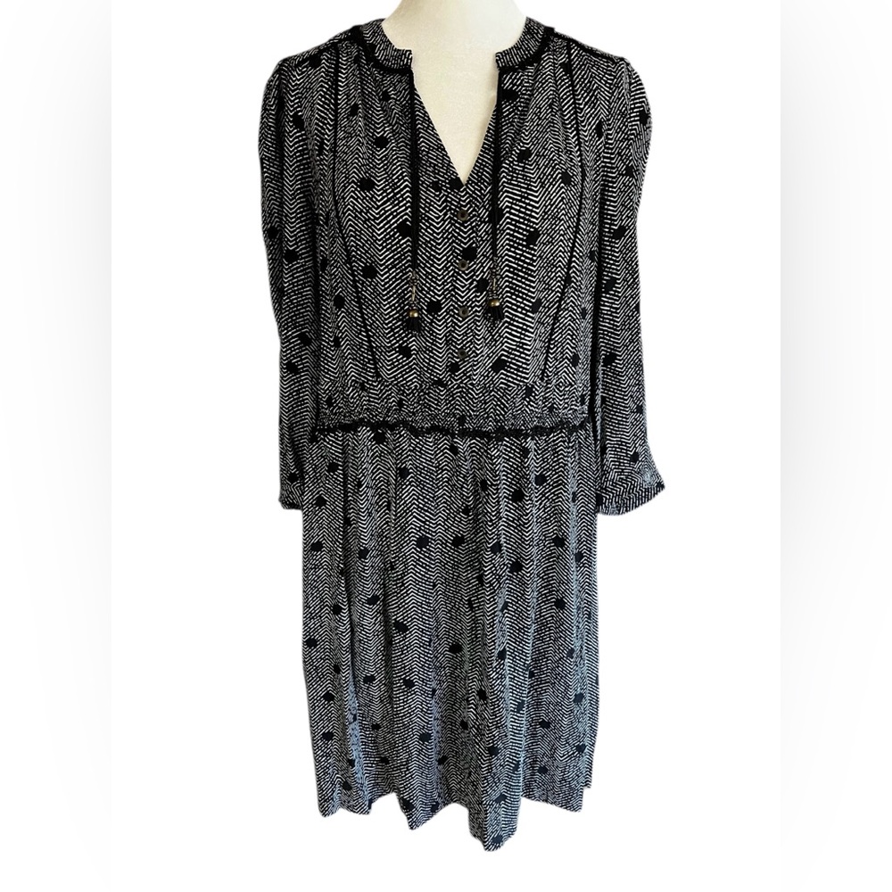 MAEVE‎ Anthropologie “Galen” Black Chevron Polka Dot Print Tunic Dress Sz S Boho